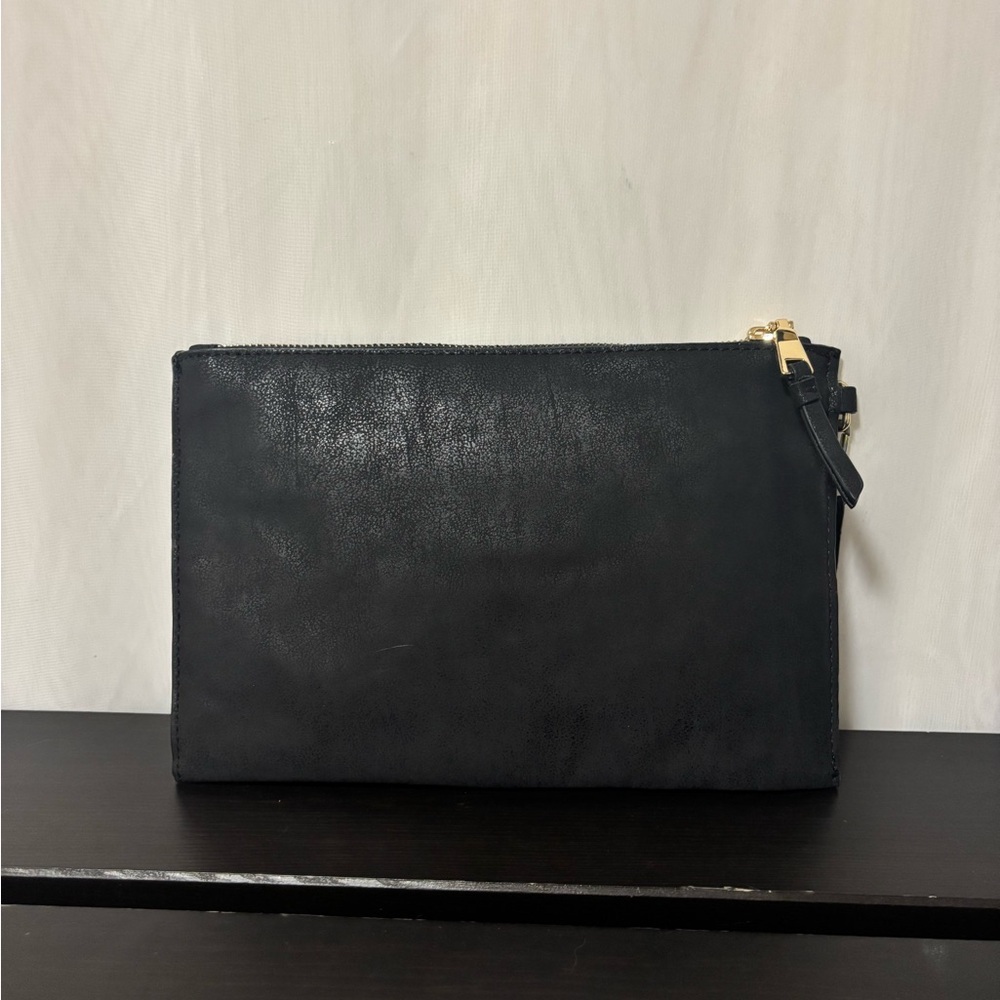INC International Concepts Black Faux Suede Butterfly Wristlet Clutch Like New - Picture 5 of 8